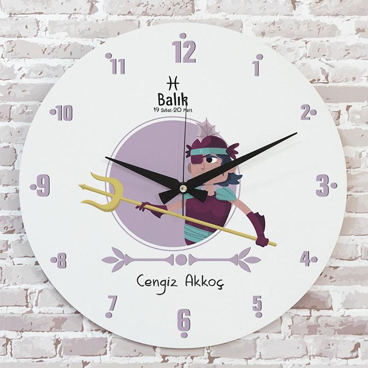 Balık Burcuna Hediye Ahşap Saat 33cm  KA02-1482