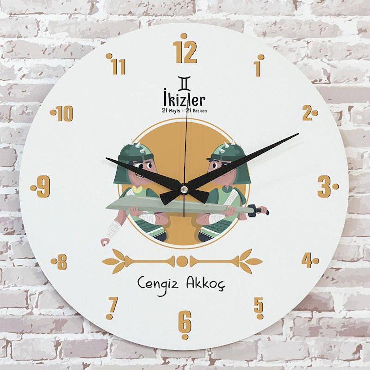 İkizler Burcuna Hediye Ahşap Saat 33cm  KA02-1485