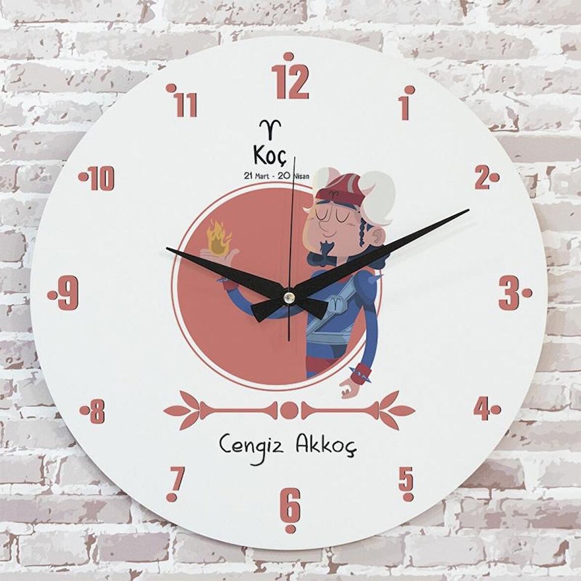 Koç Burcuna Hediye Ahşap Saat 33cm  KA02-1486