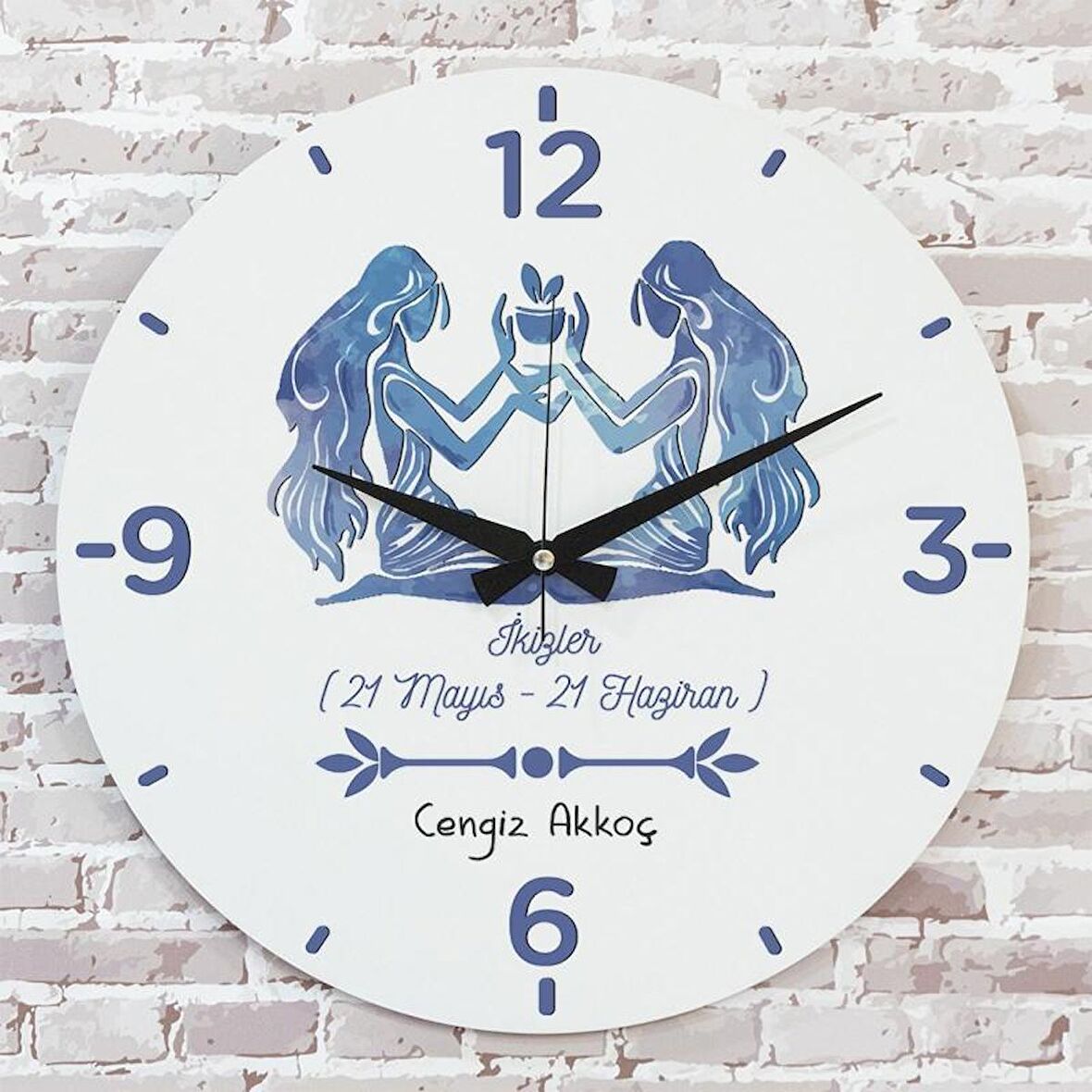 İkizler Burcuna Hediye Ahşap Saat 33cm  KA02-1497