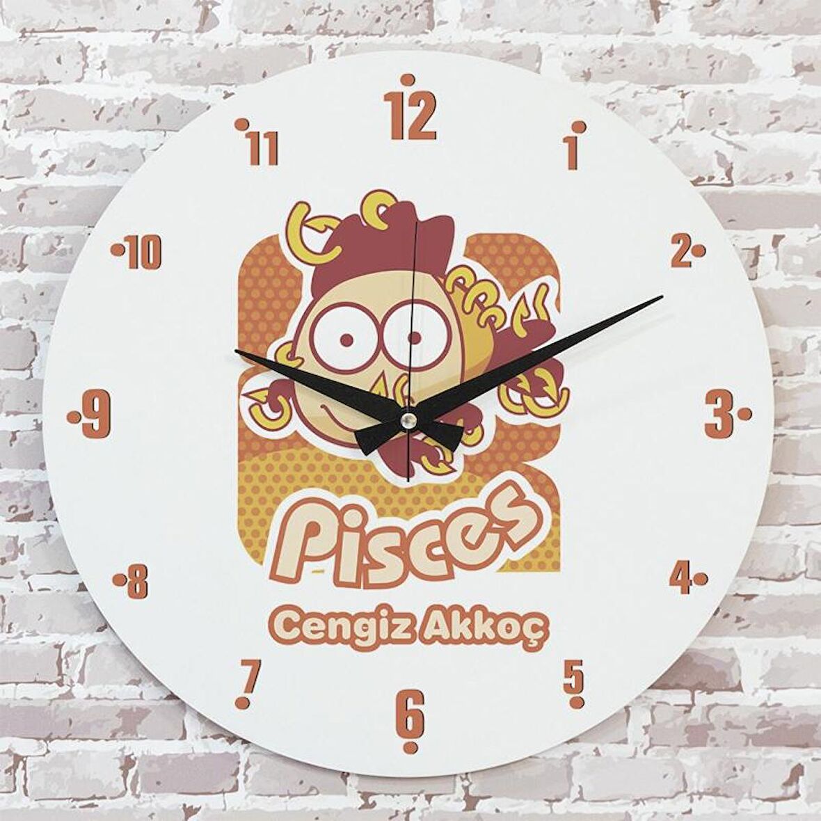 Balık Burcuna Hediye Ahşap Saat 33cm  KA02-1506