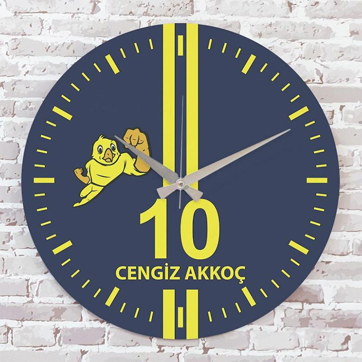 Kişiye Özel Sarı & Lacivert Kanarya Tasarımlı Ahşap Saat 33cm  KA02-1540