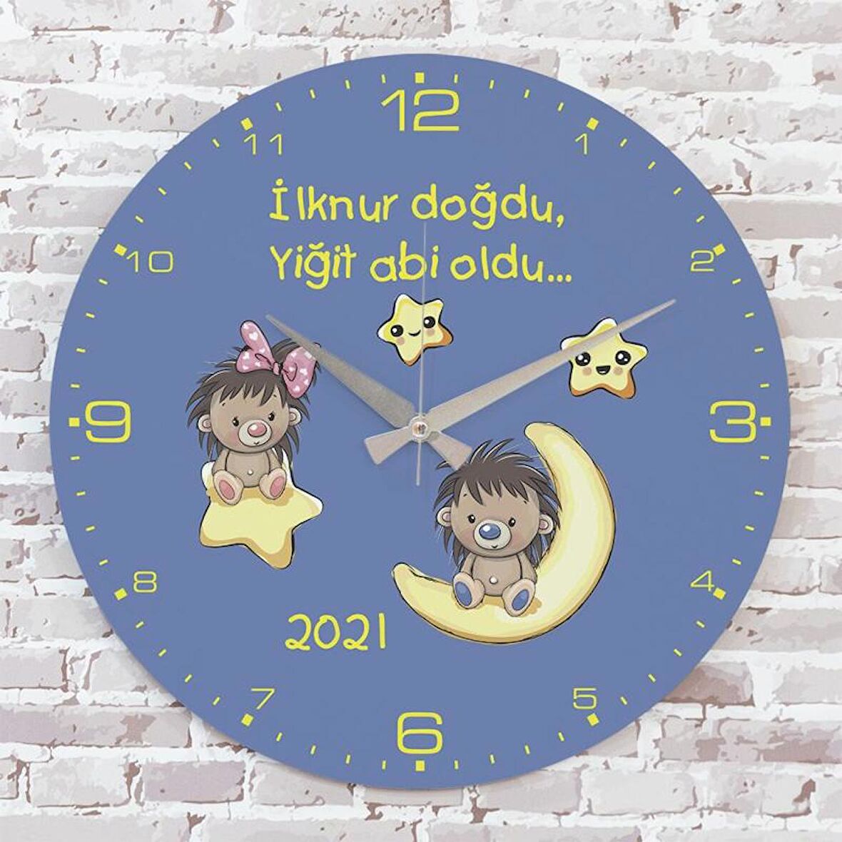 Kişiye Özel Çocuk Odası Hediyesi Ahşap Saat 33cm  KA02-1778