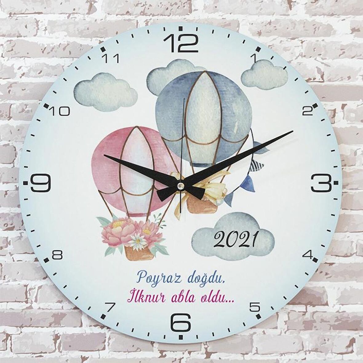 Kişiye Özel Çocuk Odası Hediyesi Ahşap Saat 33cm  KA02-1787