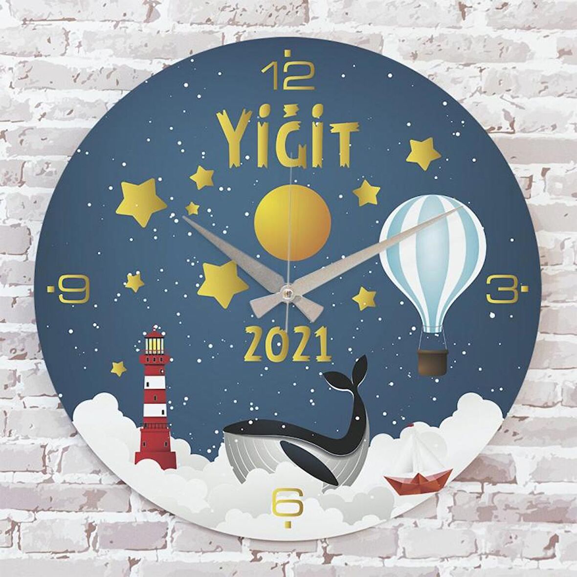 Kişiye Özel Çocuk Odası Hediyesi Ahşap Saat 33cm  KA02-1789