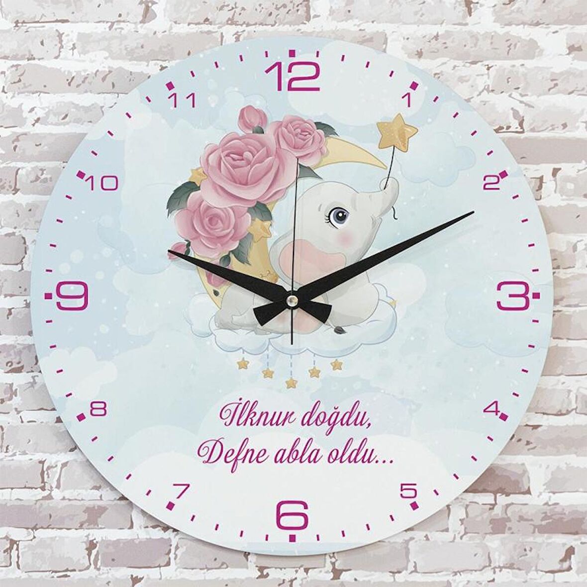 Kişiye Özel Çocuk Odası Hediyesi Ahşap Saat 33cm  KA02-1831