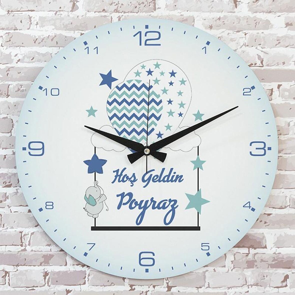 Kişiye Özel Çocuk Odası Hediyesi Ahşap Saat 33cm  KA02-1836