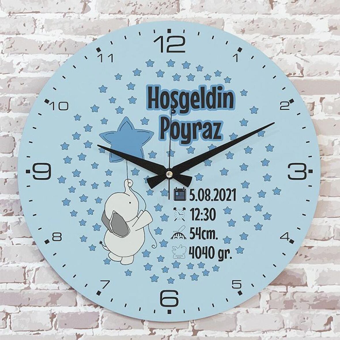 Kişiye Özel Çocuk Odası Hediyesi Ahşap Saat 33cm  KA02-1839