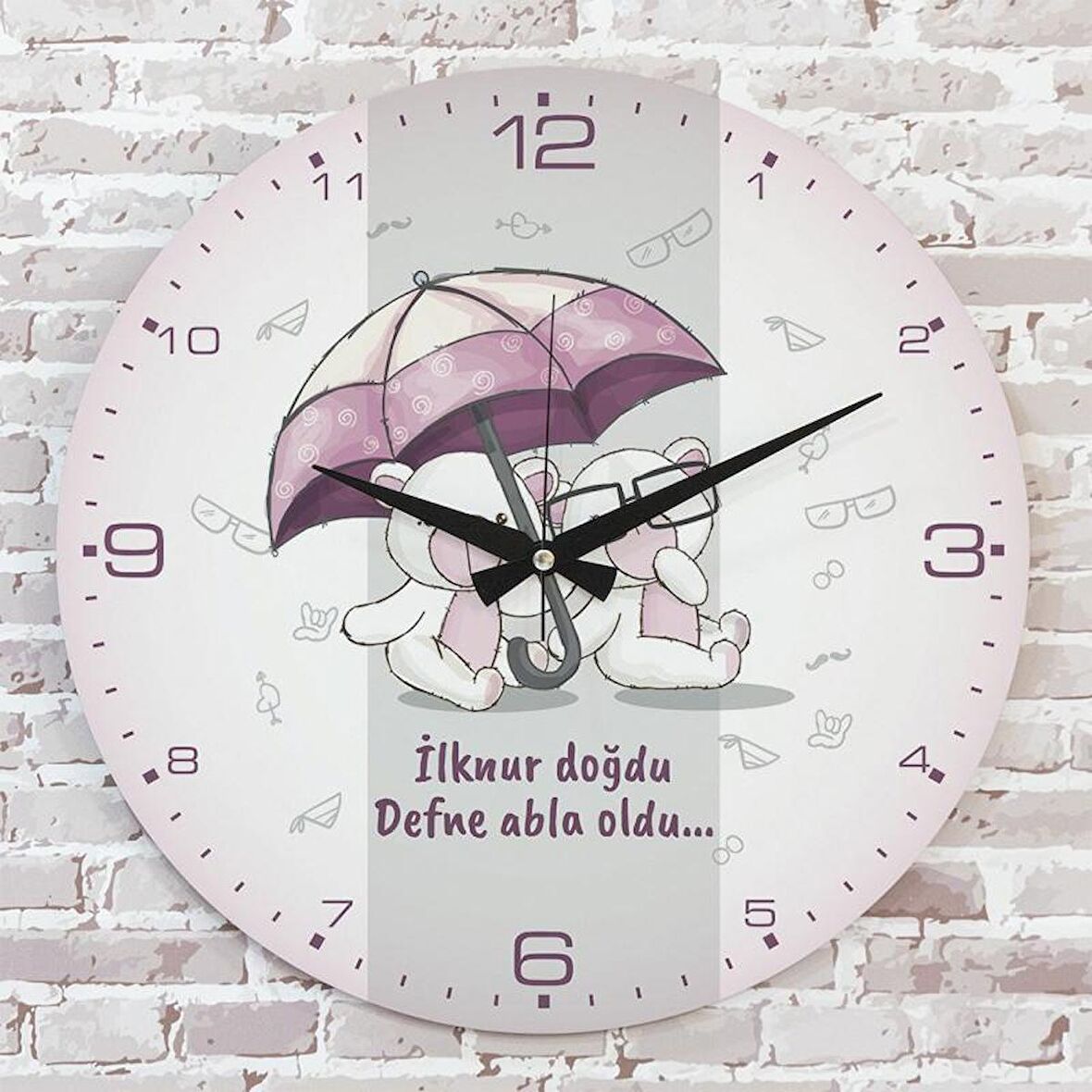 Kişiye Özel Çocuk Odası Hediyesi Ahşap Saat 33cm  KA02-1854