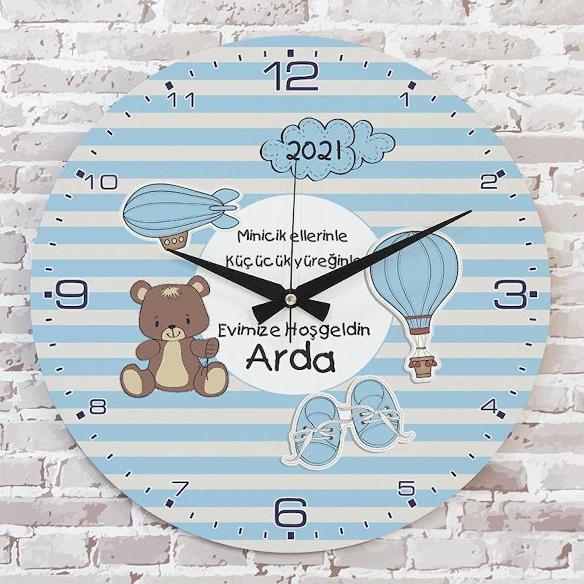 Kişiye Özel Çocuk Odası Hediyesi Ahşap Saat 33cm  KA02-1856
