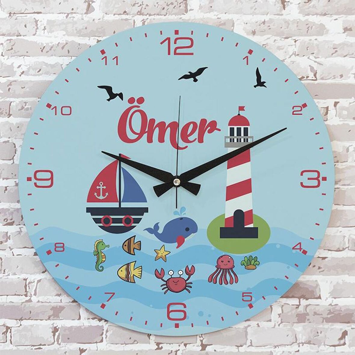 Kişiye Özel Çocuk Odası Hediyesi Ahşap Saat 33cm  KA02-1875