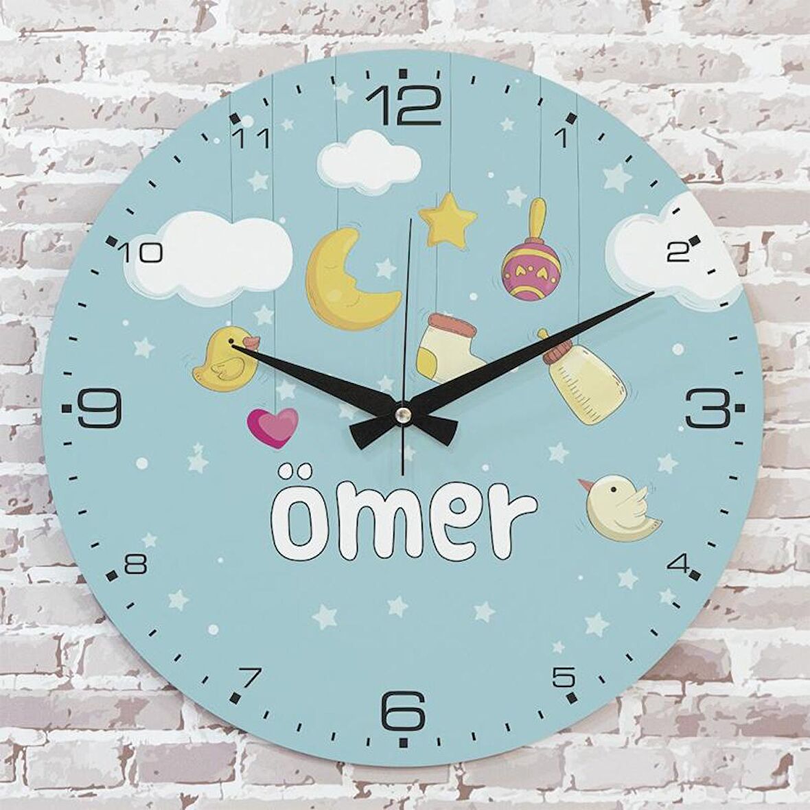 Kişiye Özel Çocuk Odası Hediyesi Ahşap Saat 33cm  KA02-1886
