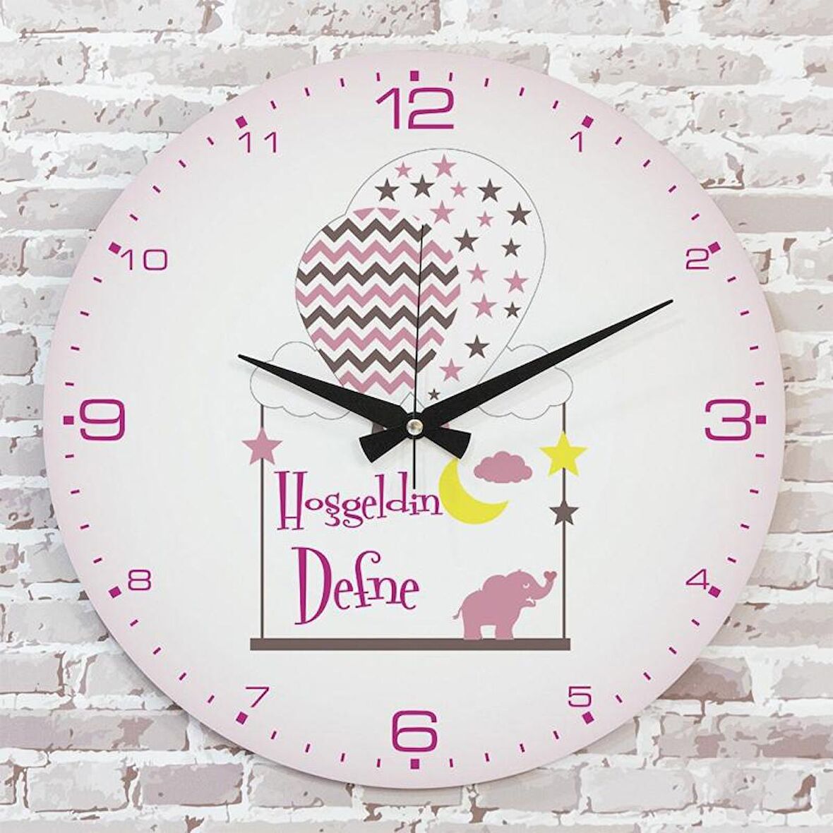 Kişiye Özel Çocuk Odası Hediyesi Ahşap Saat 33cm  KA02-1909