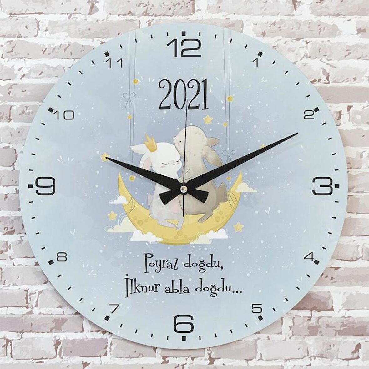 Kişiye Özel Çocuk Odası Hediyesi Ahşap Saat 33cm  KA02-1919