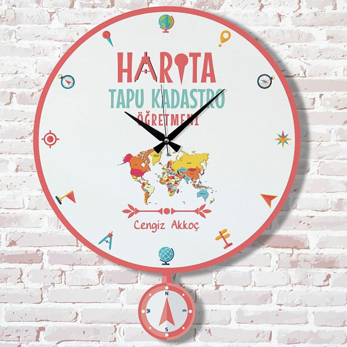 Harita Tapu Kadastro Hediye Sallanan Sarkaçlı Saat KA07-1160