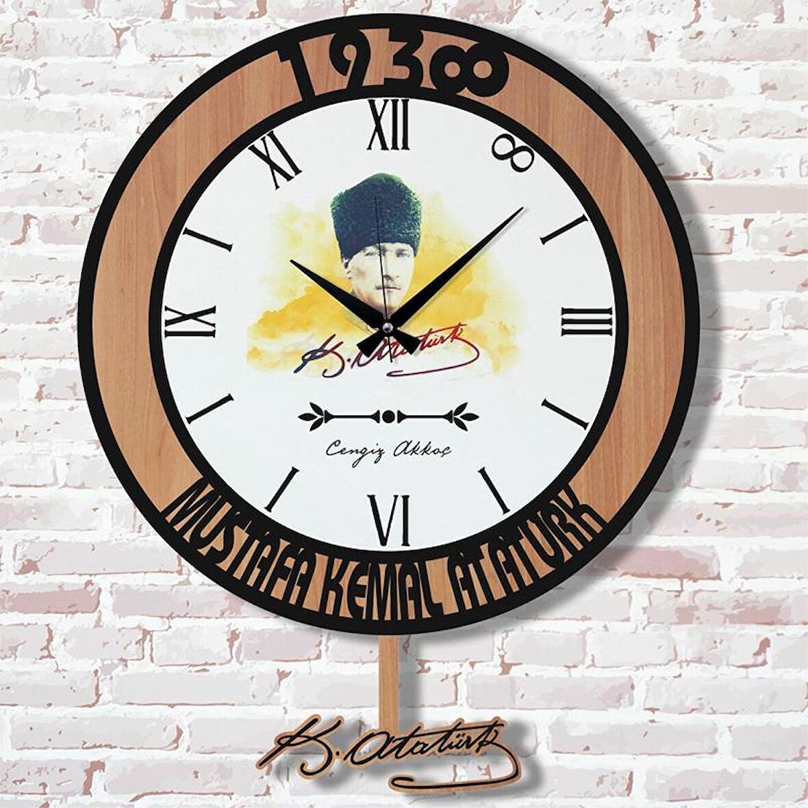 Kişiye Özel Atatürk Tasarımlı Hediye Sallanan Sarkaçlı Saat KA07-1274