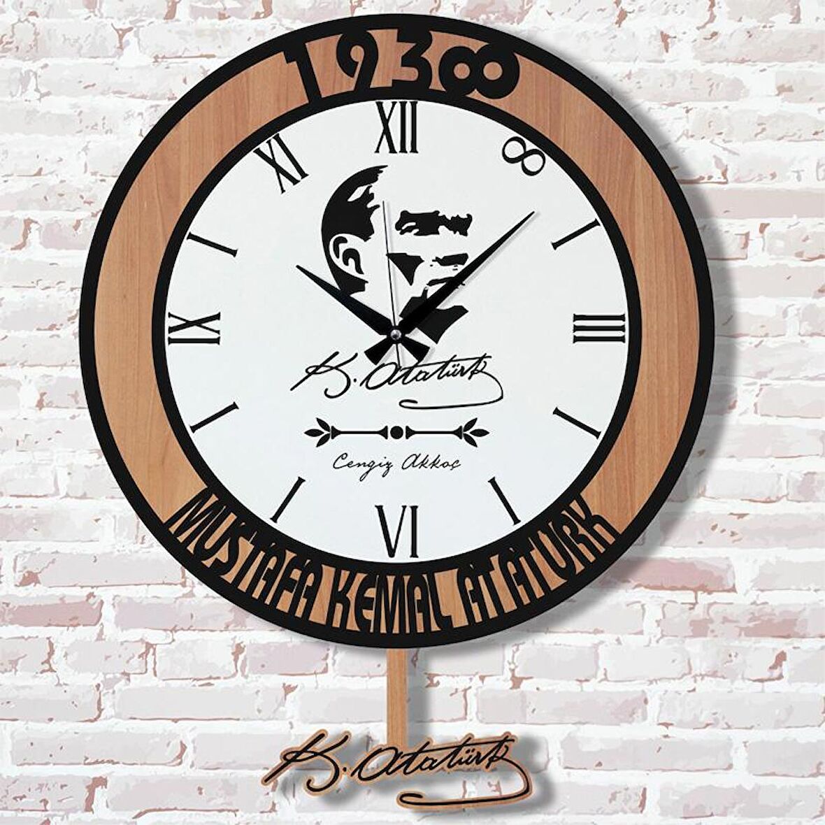 Kişiye Özel Atatürk Tasarımlı Hediye Sallanan Sarkaçlı Saat KA07-1280