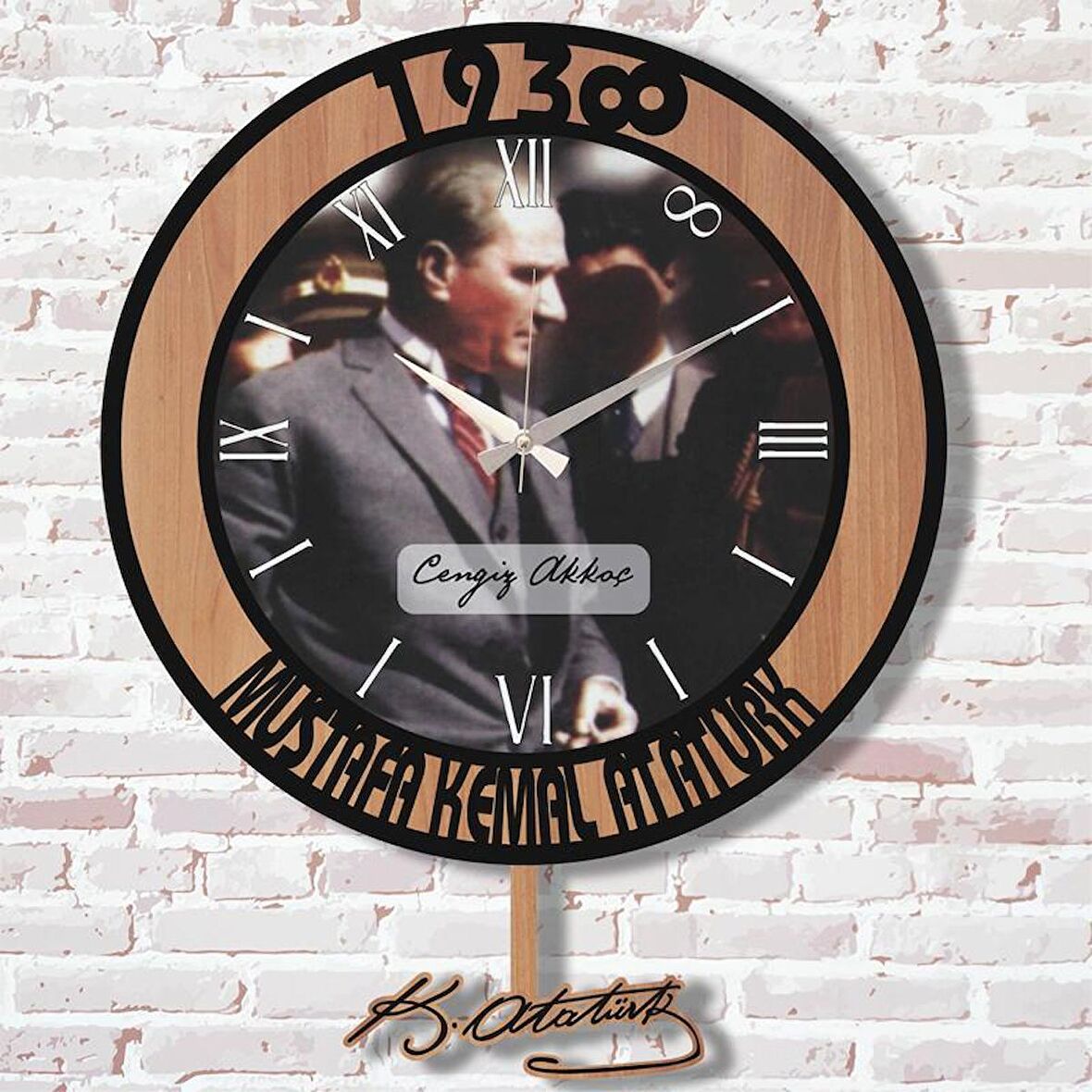 Kişiye Özel Atatürk Tasarımlı Hediye Sallanan Sarkaçlı Saat KA07-1287