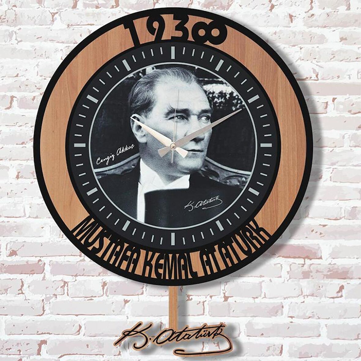 Kişiye Özel Atatürk Tasarımlı Hediye Sallanan Sarkaçlı Saat KA07-1288
