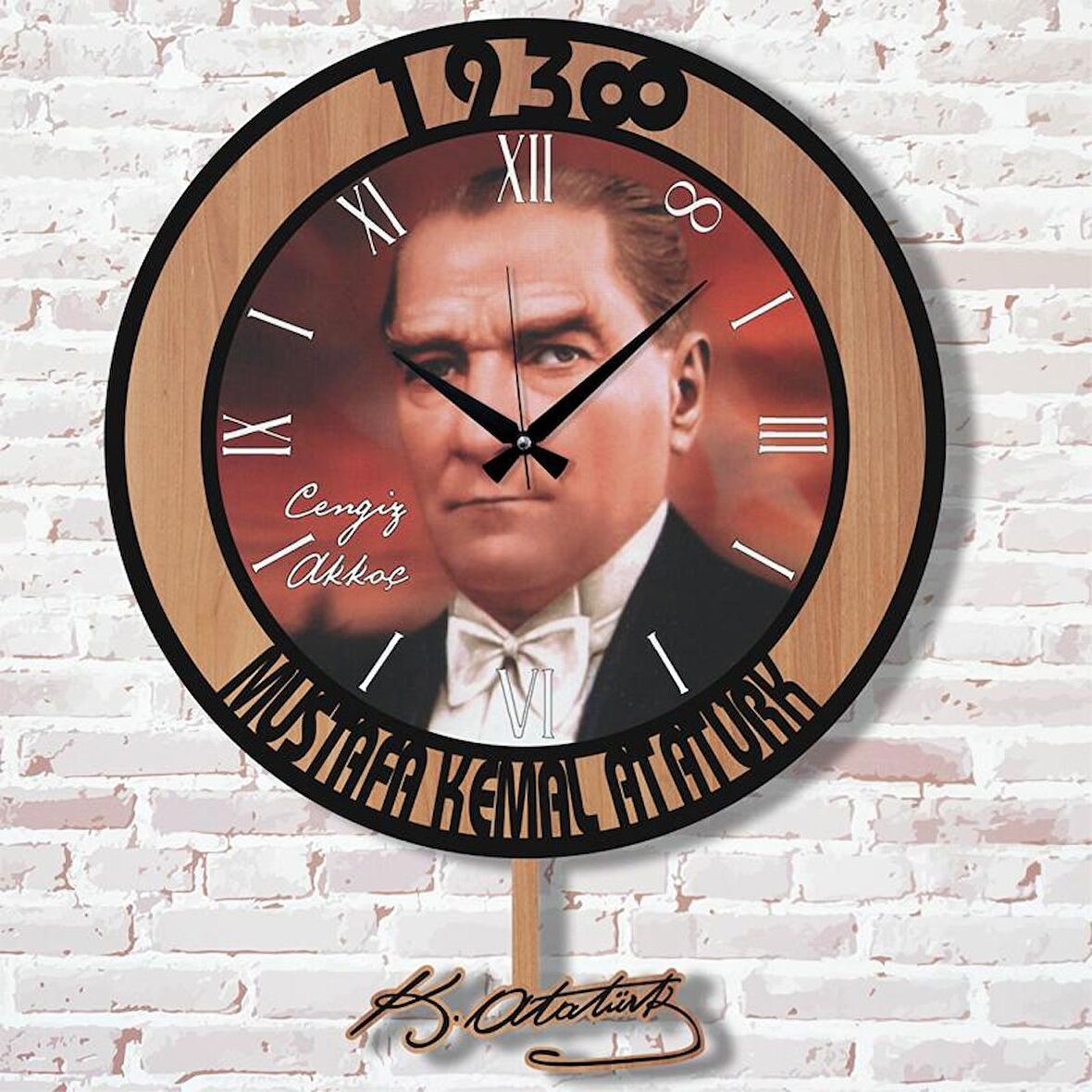 Kişiye Özel Atatürk Tasarımlı Hediye Sallanan Sarkaçlı Saat KA07-1296