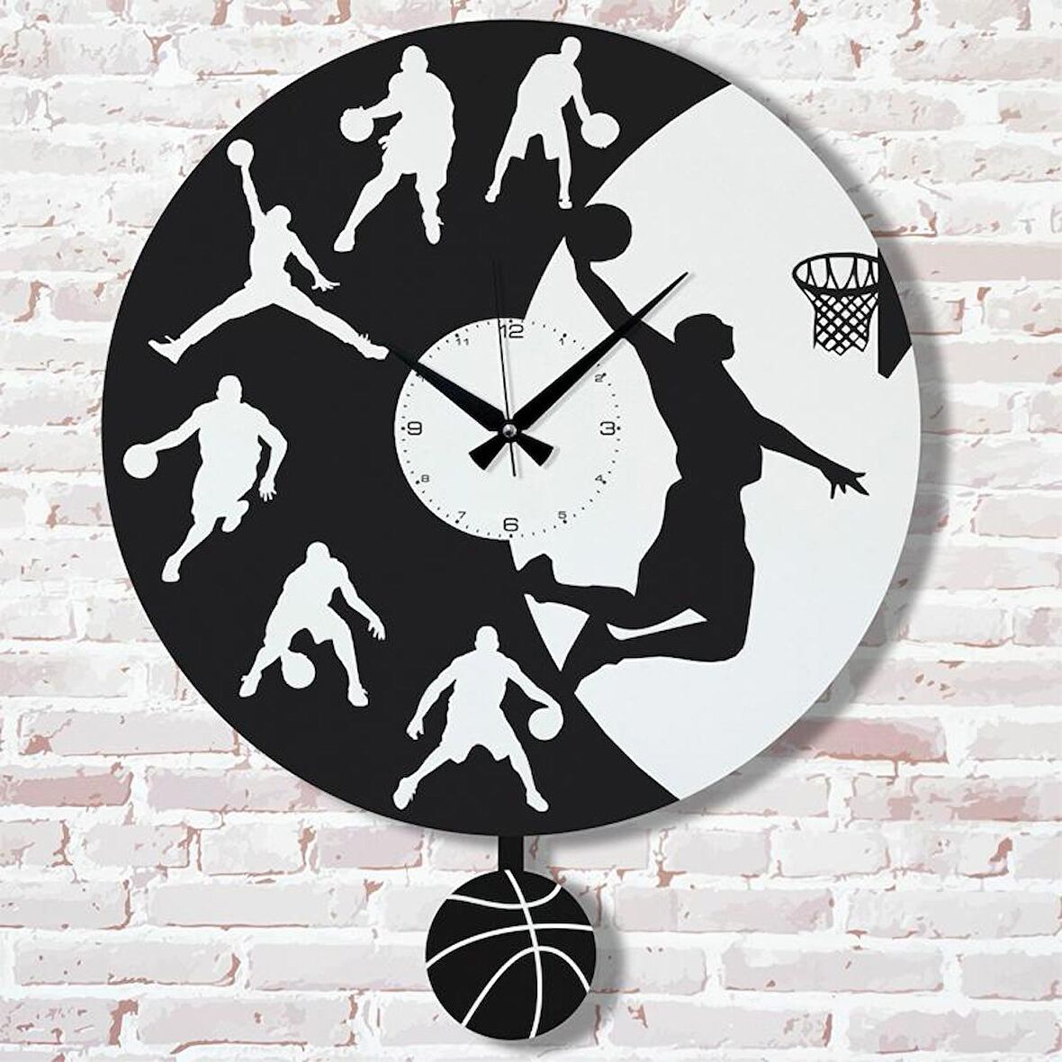 Kişiye Özel Basketbol Tasarımlı Hediye Sallanan Sarkaçlı Saat KA07-1321