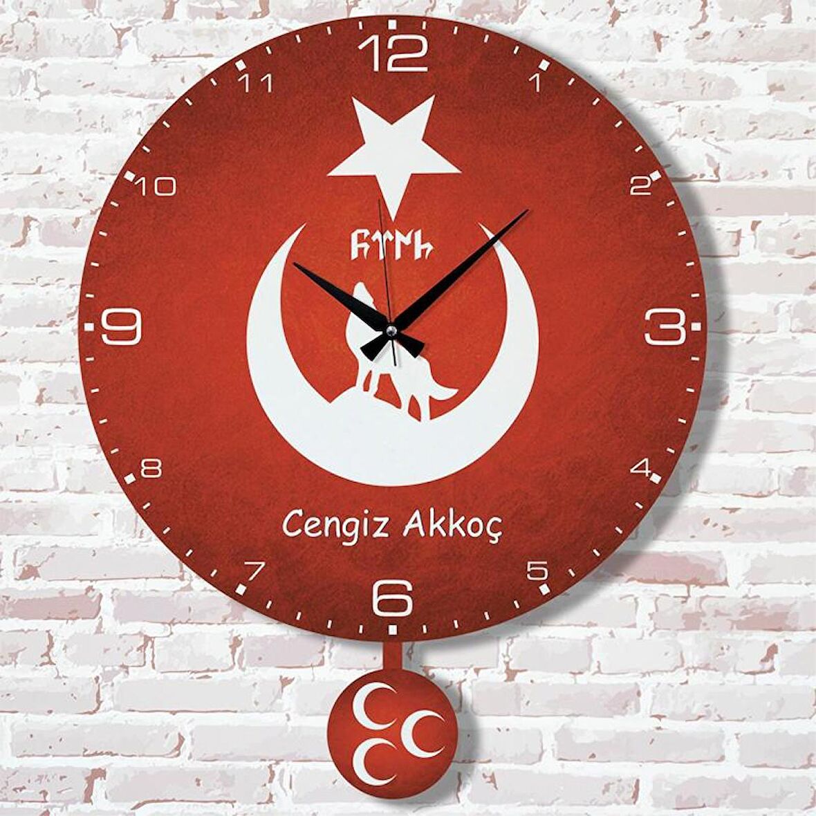 Kişiye Özel Bozkurt Tasarımlı Hediye Sallanan Sarkaçlı Saat KA07-1346