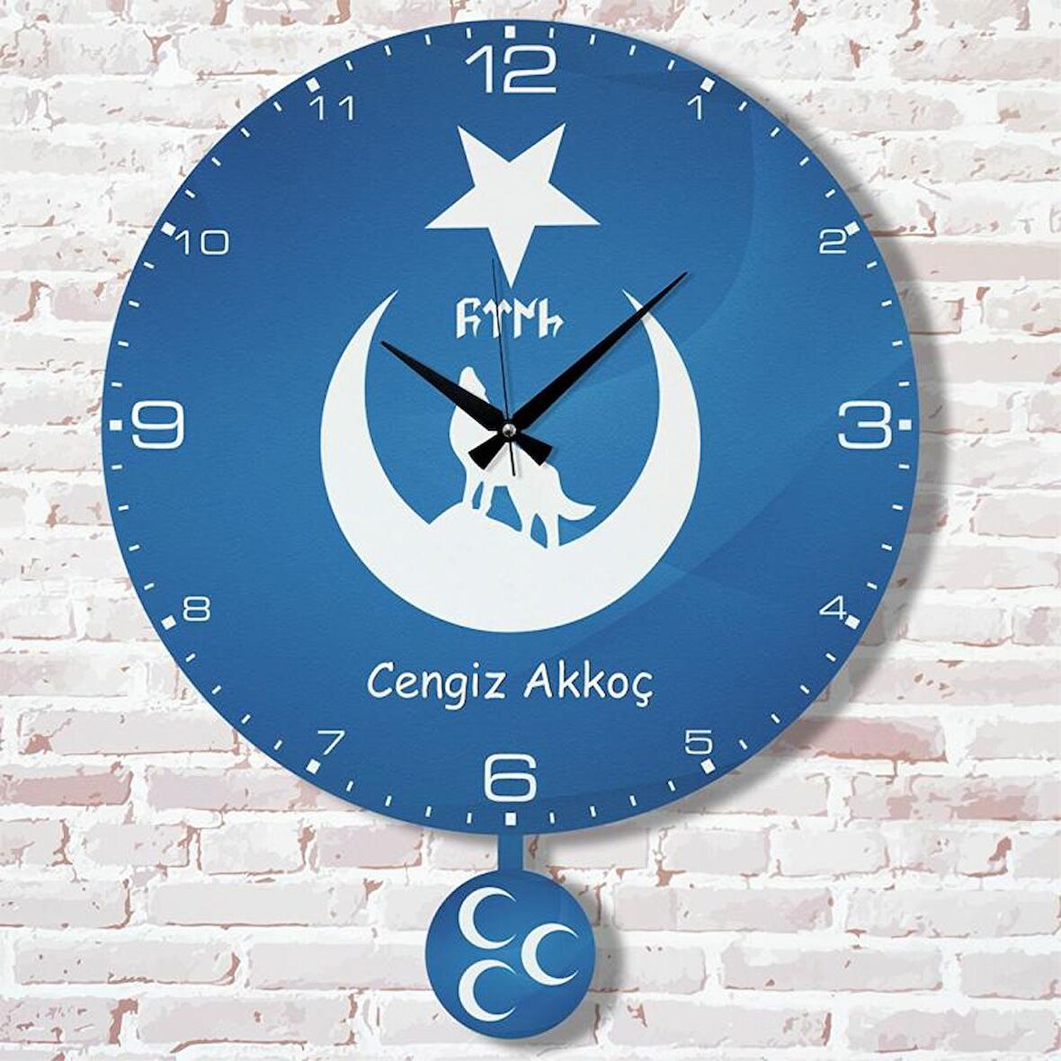 Kişiye Özel Bozkurt Tasarımlı Hediye Sallanan Sarkaçlı Saat KA07-1347