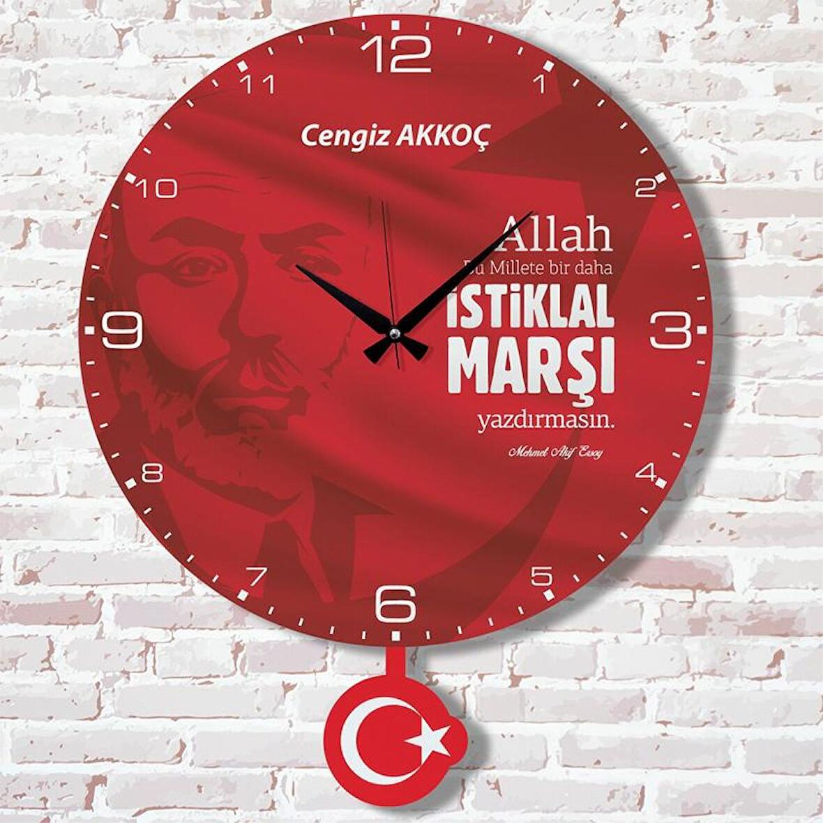 Kişiye Özel İstiklal Marşı Tasarımlı Hediye Sallanan Sarkaçlı Saat KA07-1508