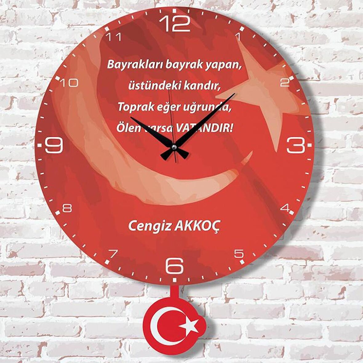 Kişiye Özel Türk Bayrağı Tasarımlı Hediye Sallanan Sarkaçlı Saat KA07-1649