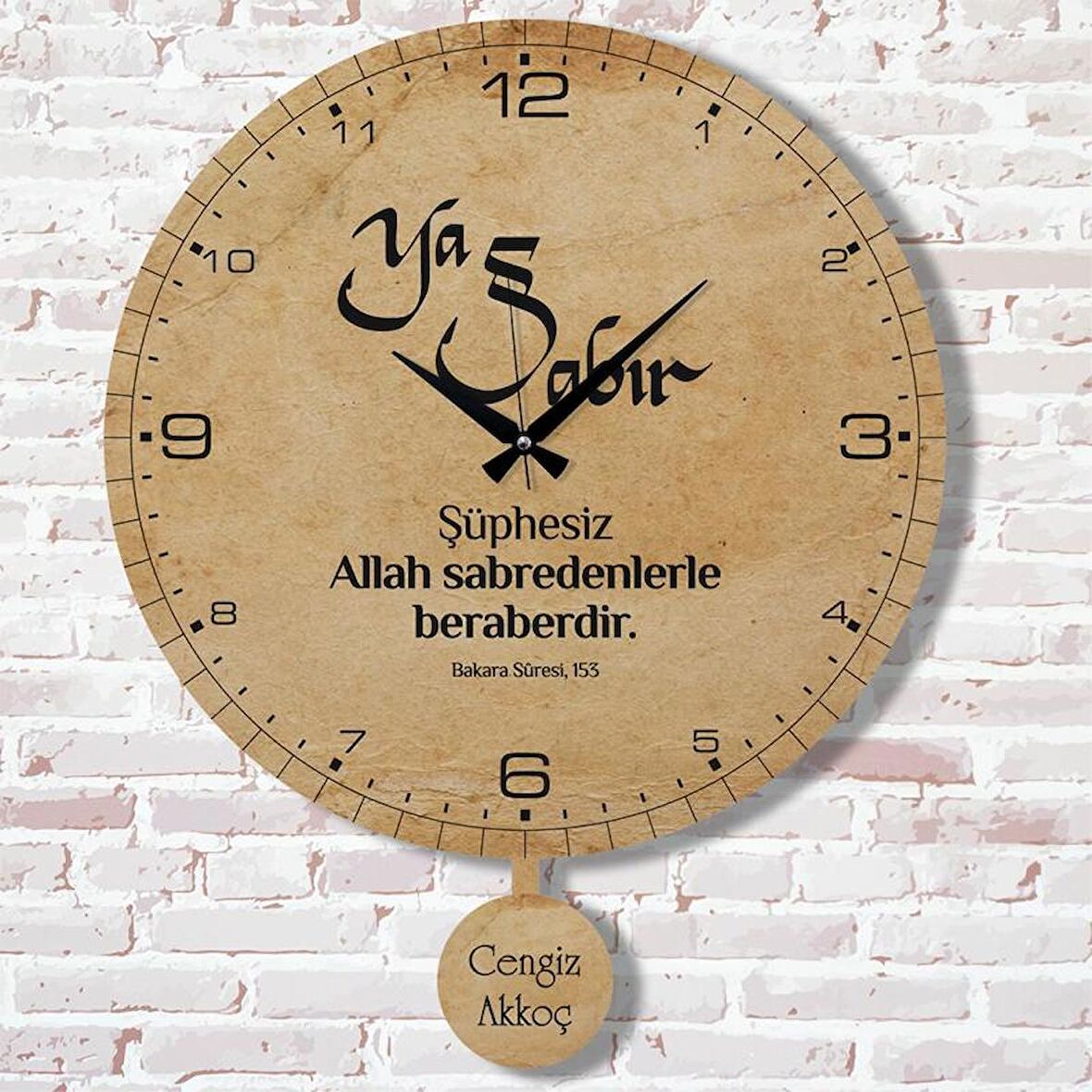 Kişiye Özel Ya Sabır Tasarımlı Hediye Sallanan Sarkaçlı Saat KA07-1655