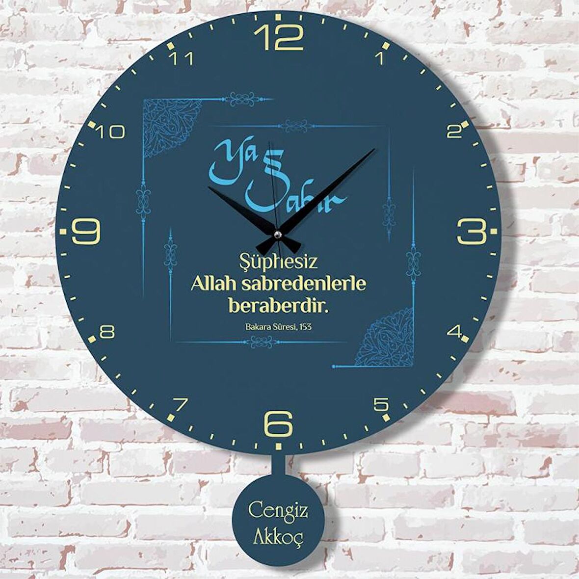 Kişiye Özel Ya Sabır Tasarımlı Hediye Sallanan Sarkaçlı Saat KA07-1656