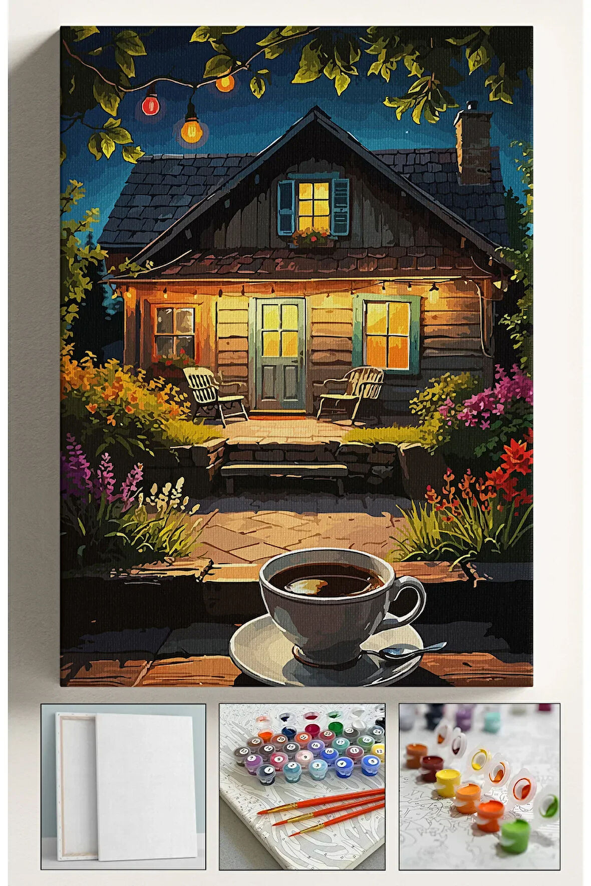 Sayılarla Boyama Seti Numaralı Tuval Fırça Boya 40x50 Cm - KAHVE VE EV