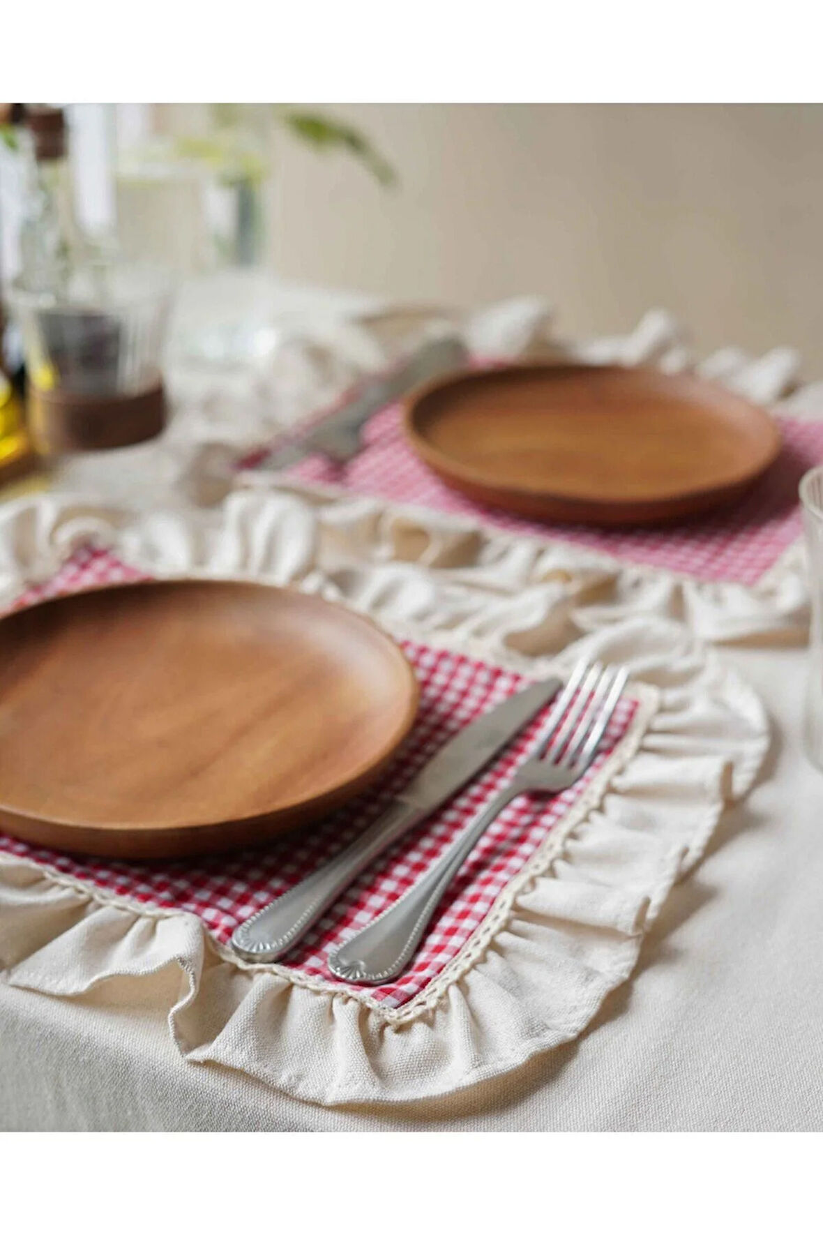 2Li Kareli Fırfır Detaylı Amerikan Servis/ Supla