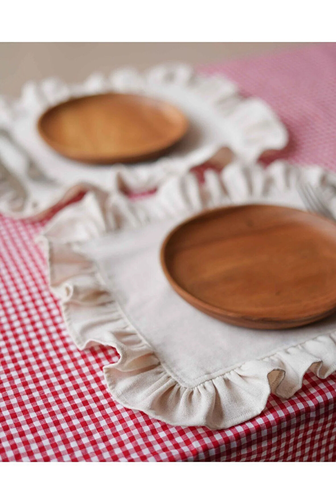 6Lı Ham Keten Fırfır Detaylı Amerikan Servis/ Supla 40cm