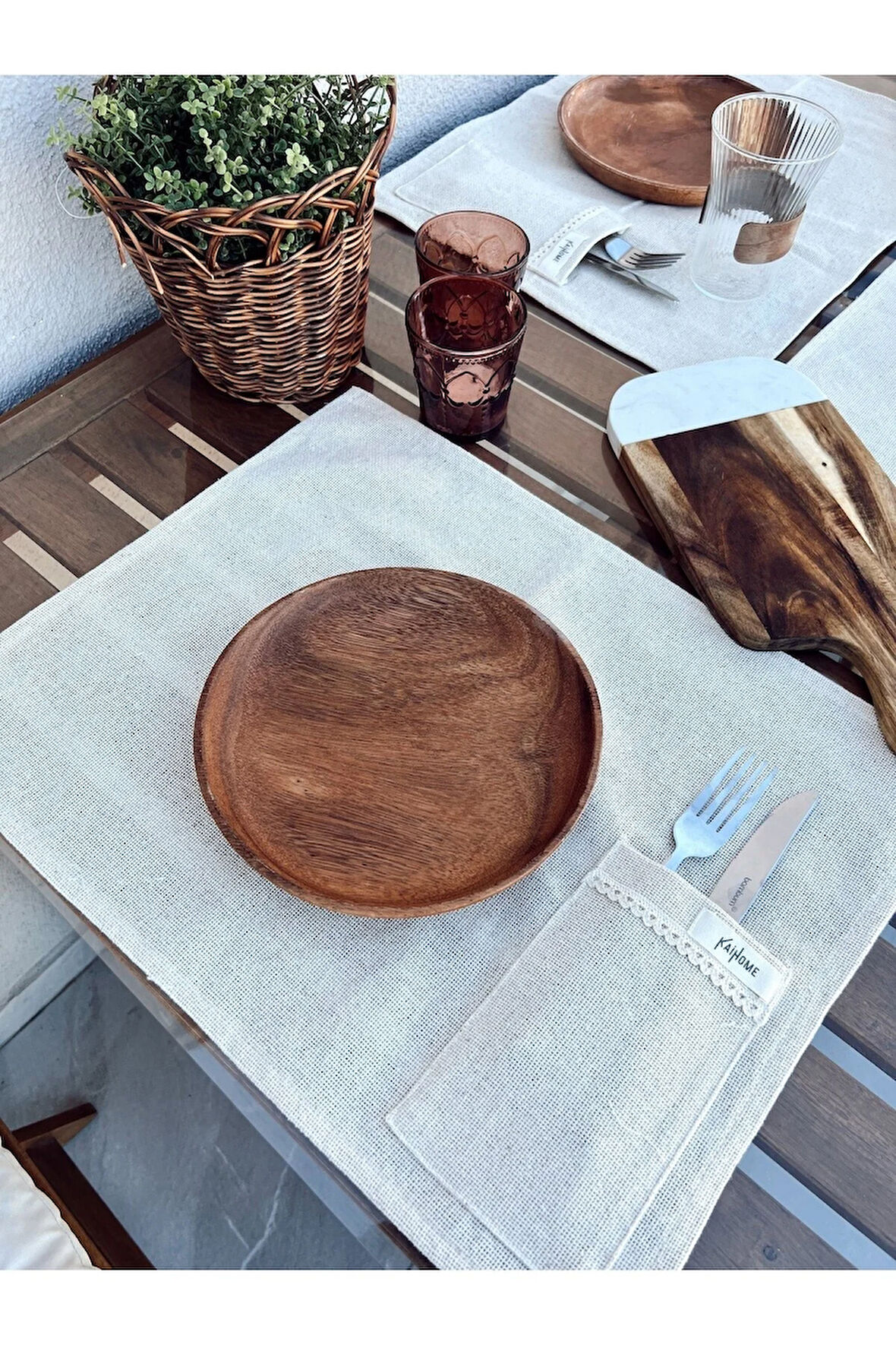 2Li %100 Ham Keten Kaşıklık Detaylı Amerikan Servis/ Supla