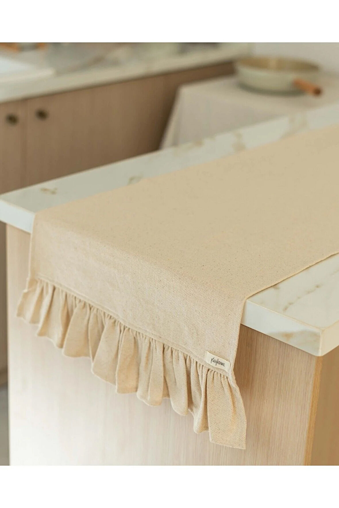 Pamuklu Ham Keten Fırfırlı Runner 50x150cm