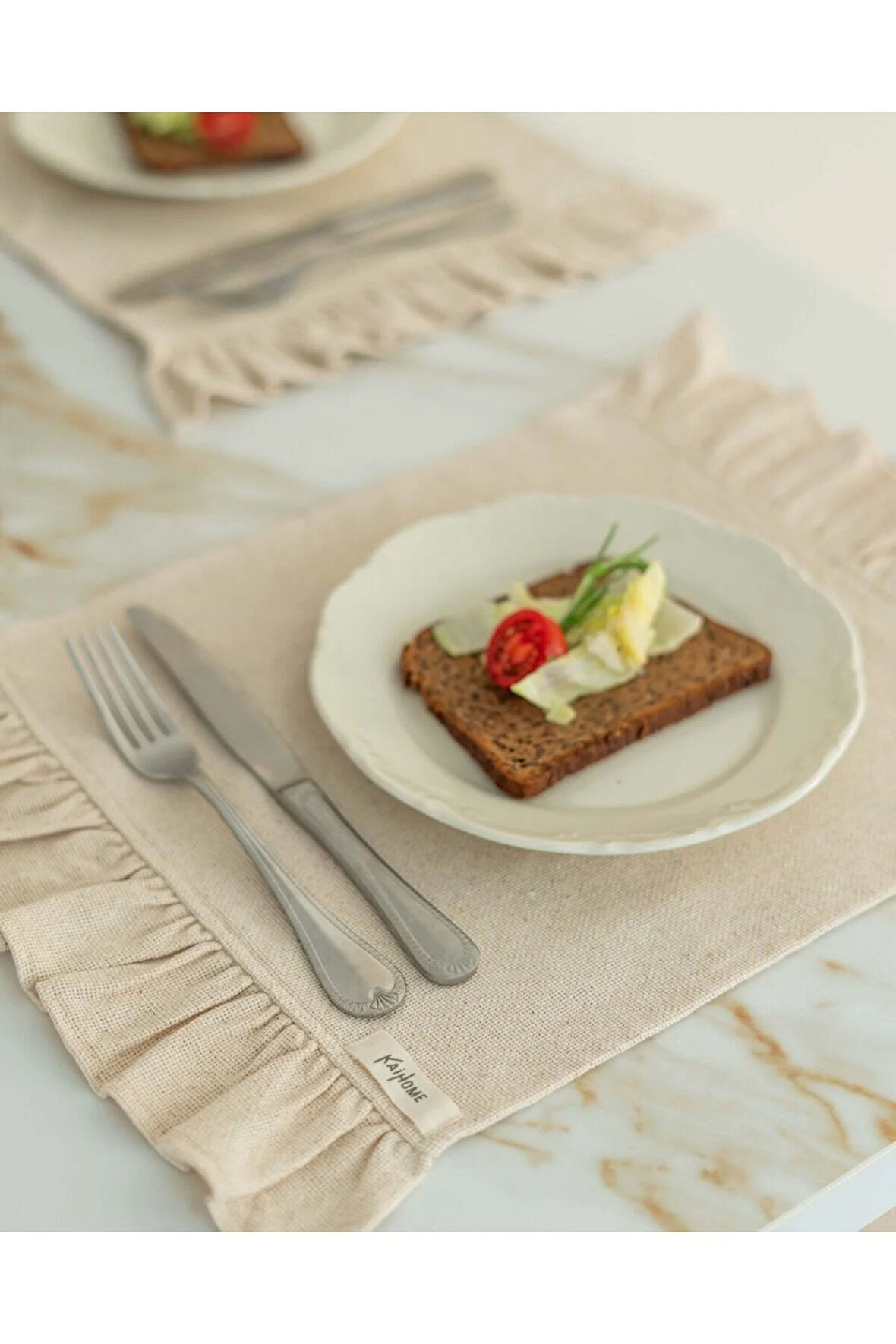 4Lü Ham Keten Fırfır Detaylı Amerikan Servis/ Supla