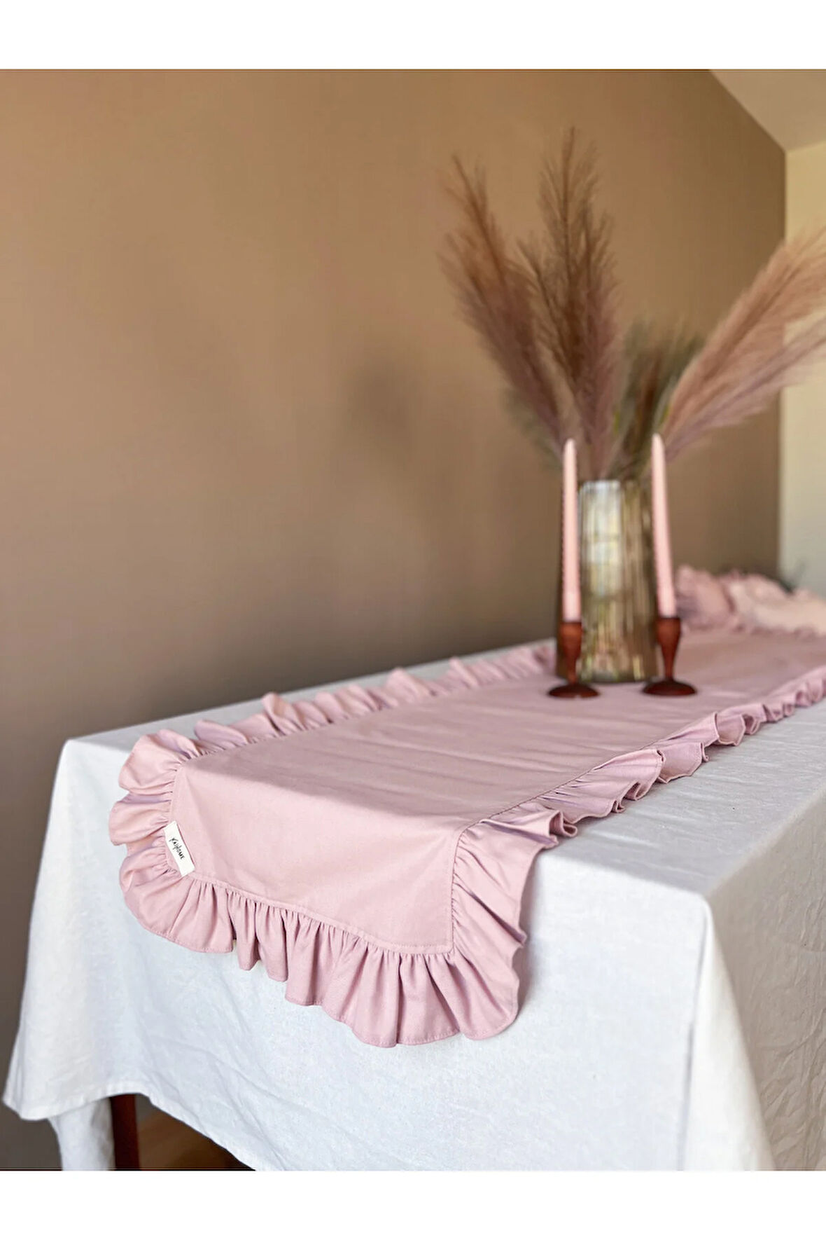 Rosy Keten Fırfırlı Runner Pembe