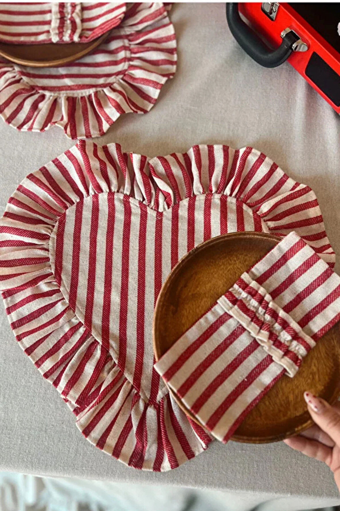 Lovely Kalp Fırfırlı Keten Supla / Amerikan Servis 2ADET