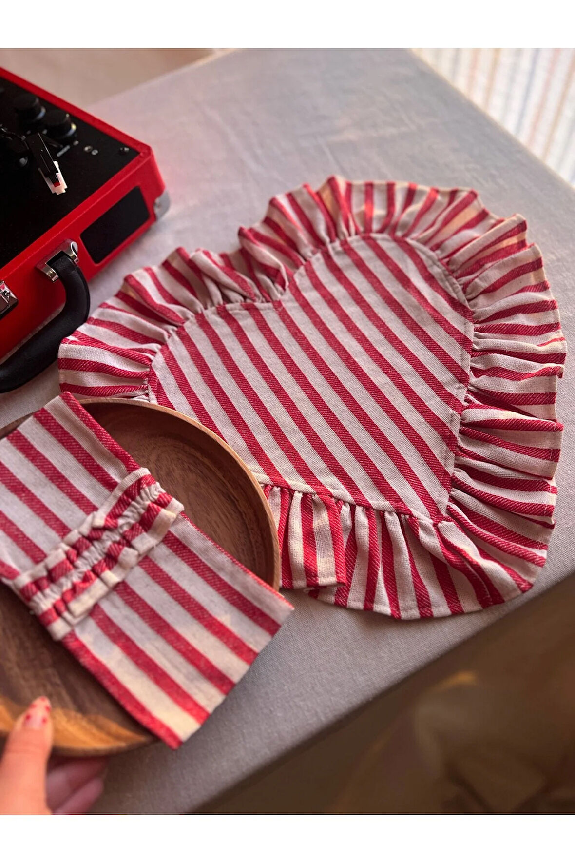 Lovely Kalp Fırfırlı Keten Supla / Amerikan Servis 6 ADET