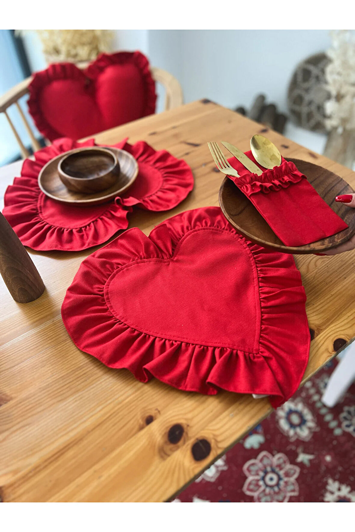 Lovely Kalp Fırfırlı Keten Supla / Amerikan Servis 6lı