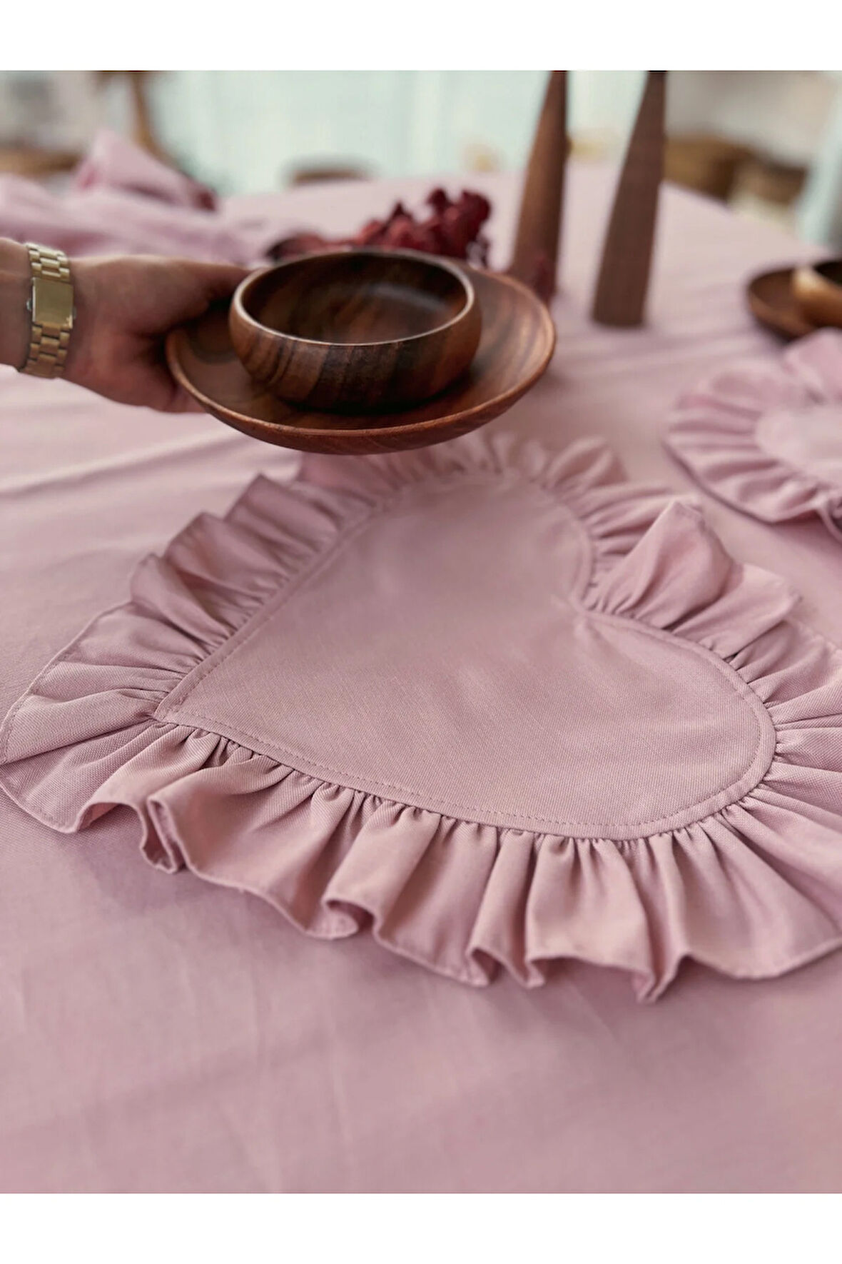 Rosy Kalp Fırfırlı Keten Supla / Amerikan Servis 4lü