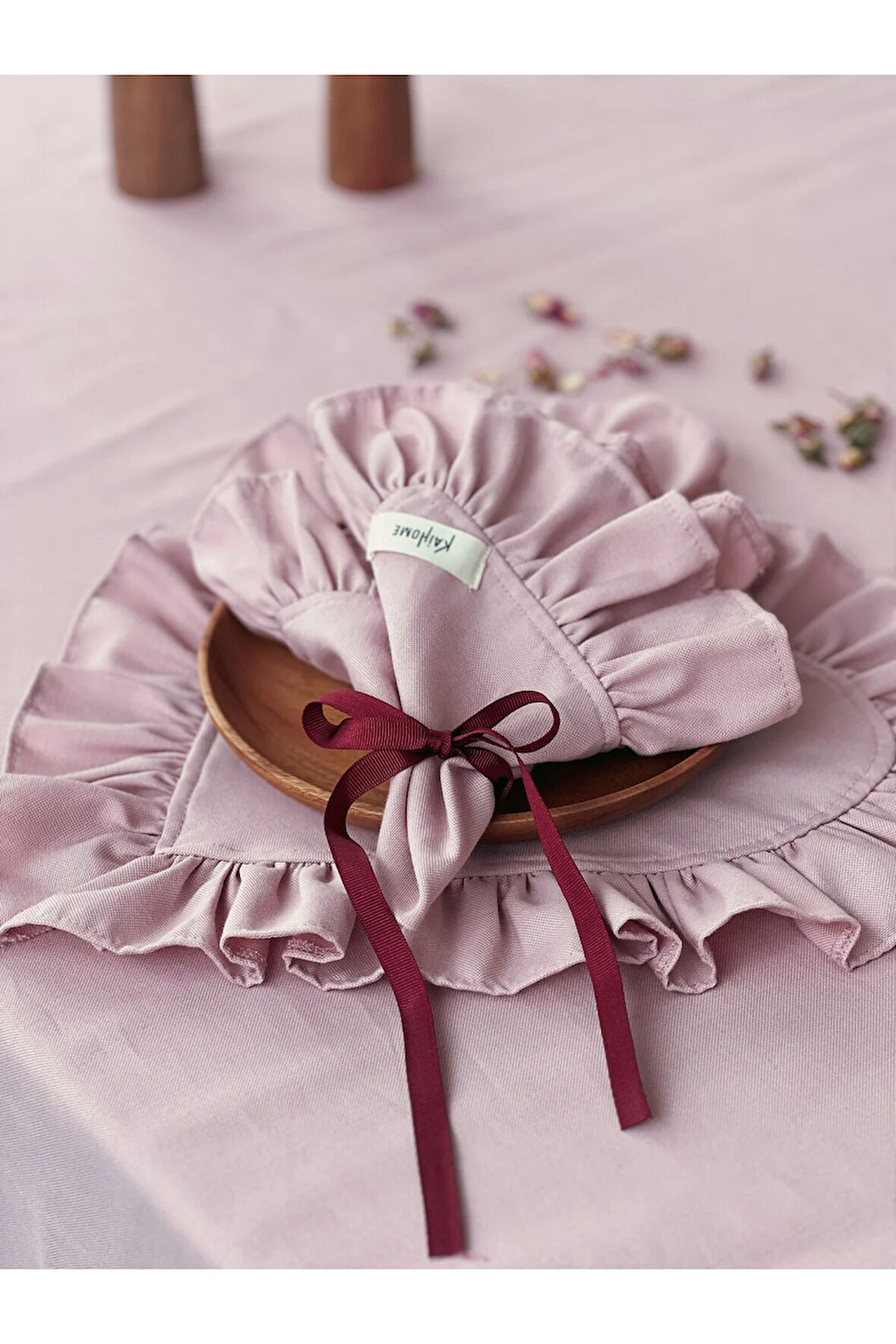 Rosy 4Lü Keten Kumaş Fırfırlı Peçete / Supla