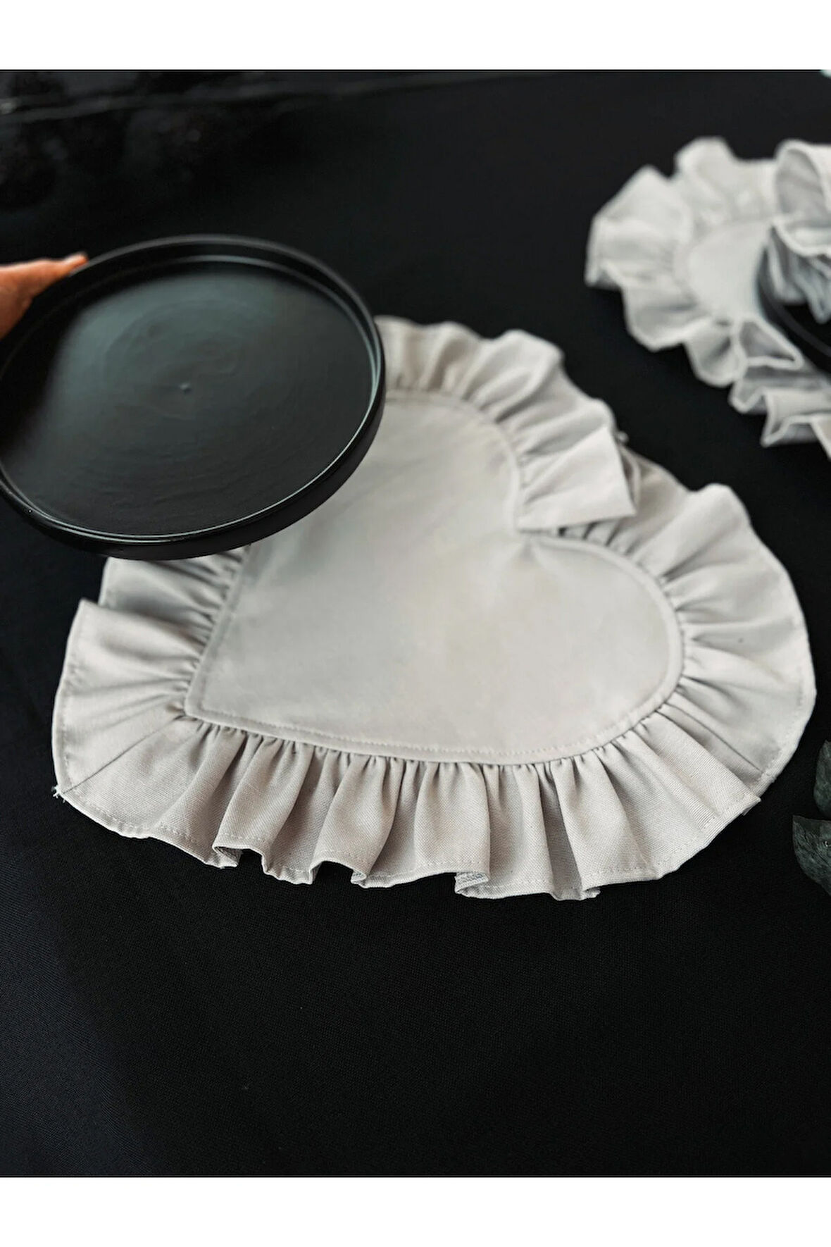 Moonlit Kalp Fırfırlı Keten Supla / Amerikan Servis 6lı