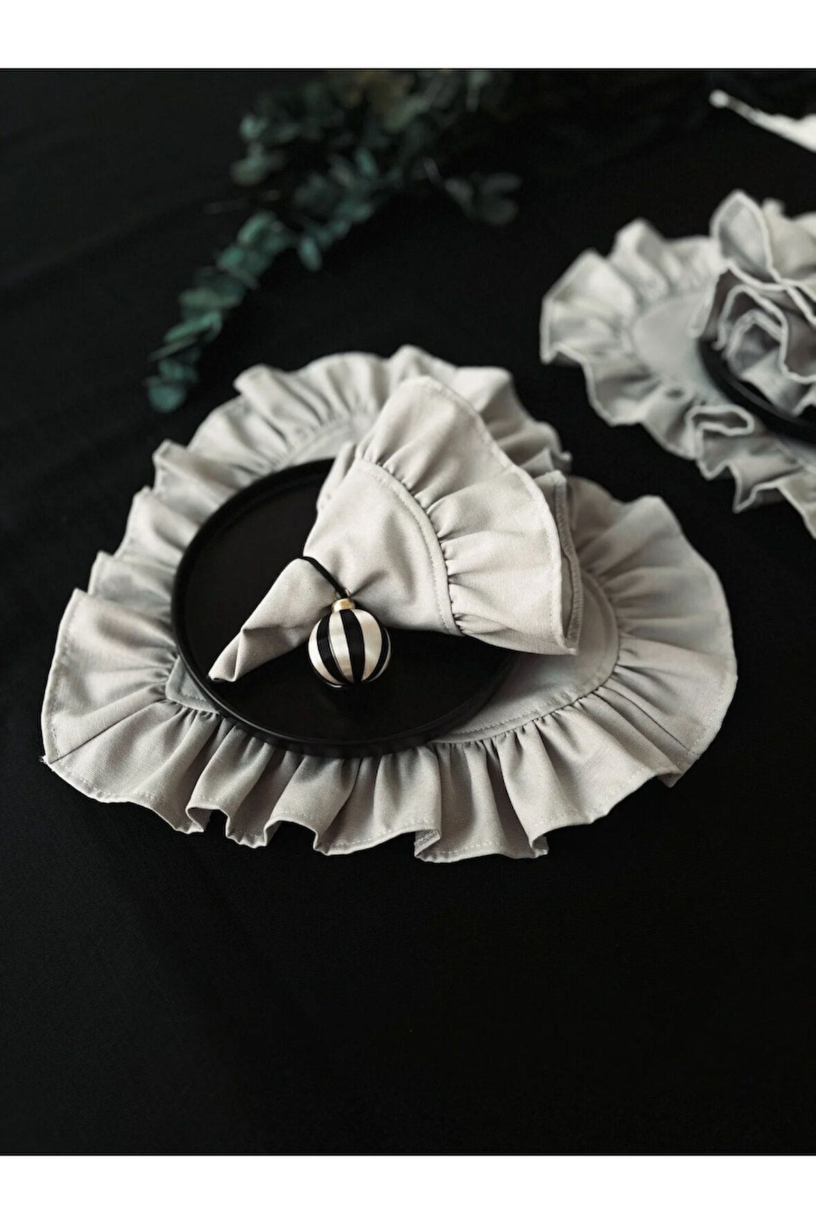 Moonlit Kalp Fırfırlı Keten Supla / Amerikan Servis 4lü