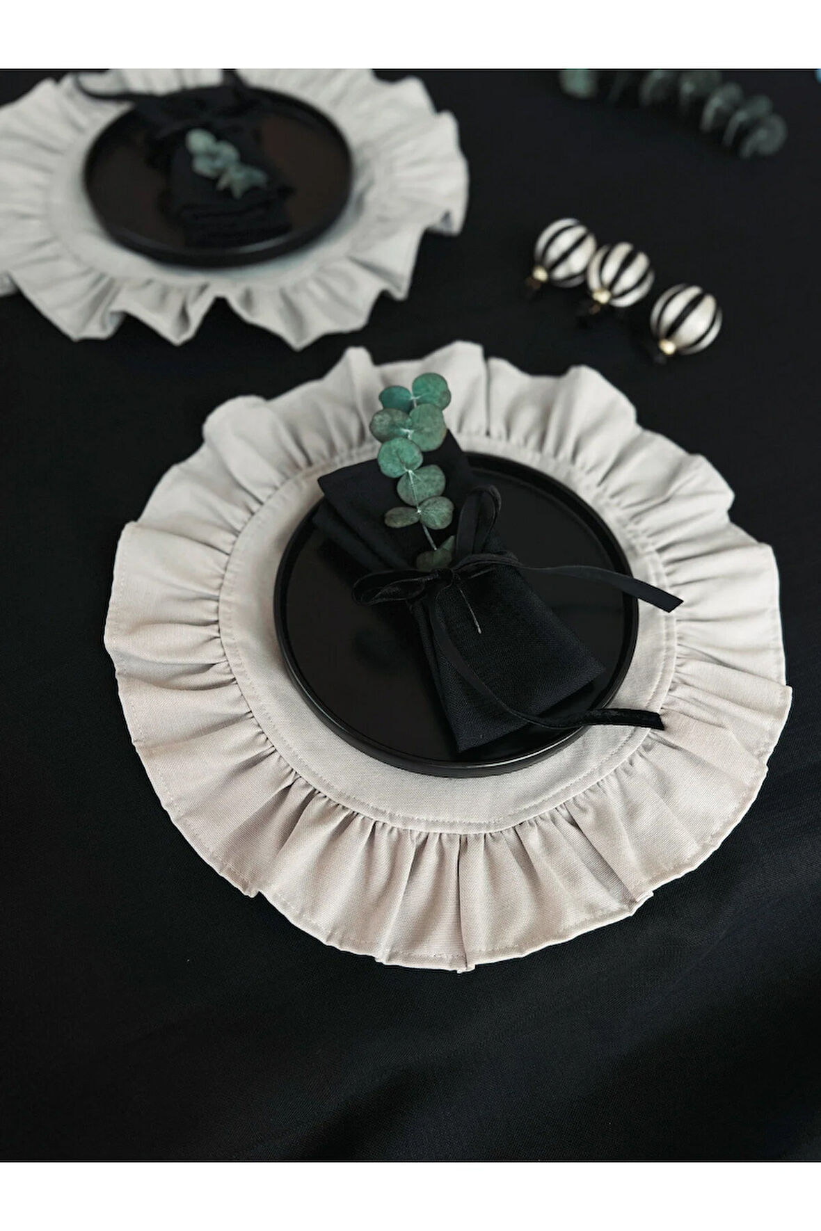 Moonlit Yuvarlak Fırfırlı Keten Supla / Amerikan Servis 2li