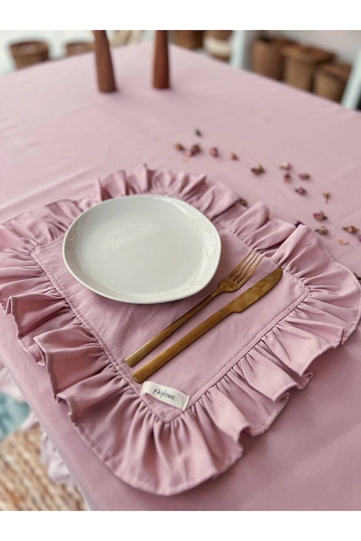 Rosy Keten Dikdörtgen Heryeri Fırfırlı Supla / Amerikan Servis 4LÜ