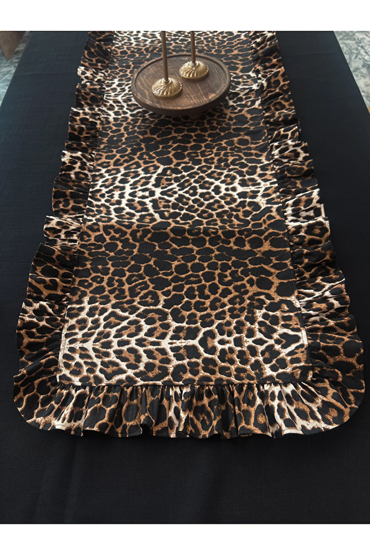 Leopard Keten Dikdörtgen Fırfırlı Runner 50CM X 150CM