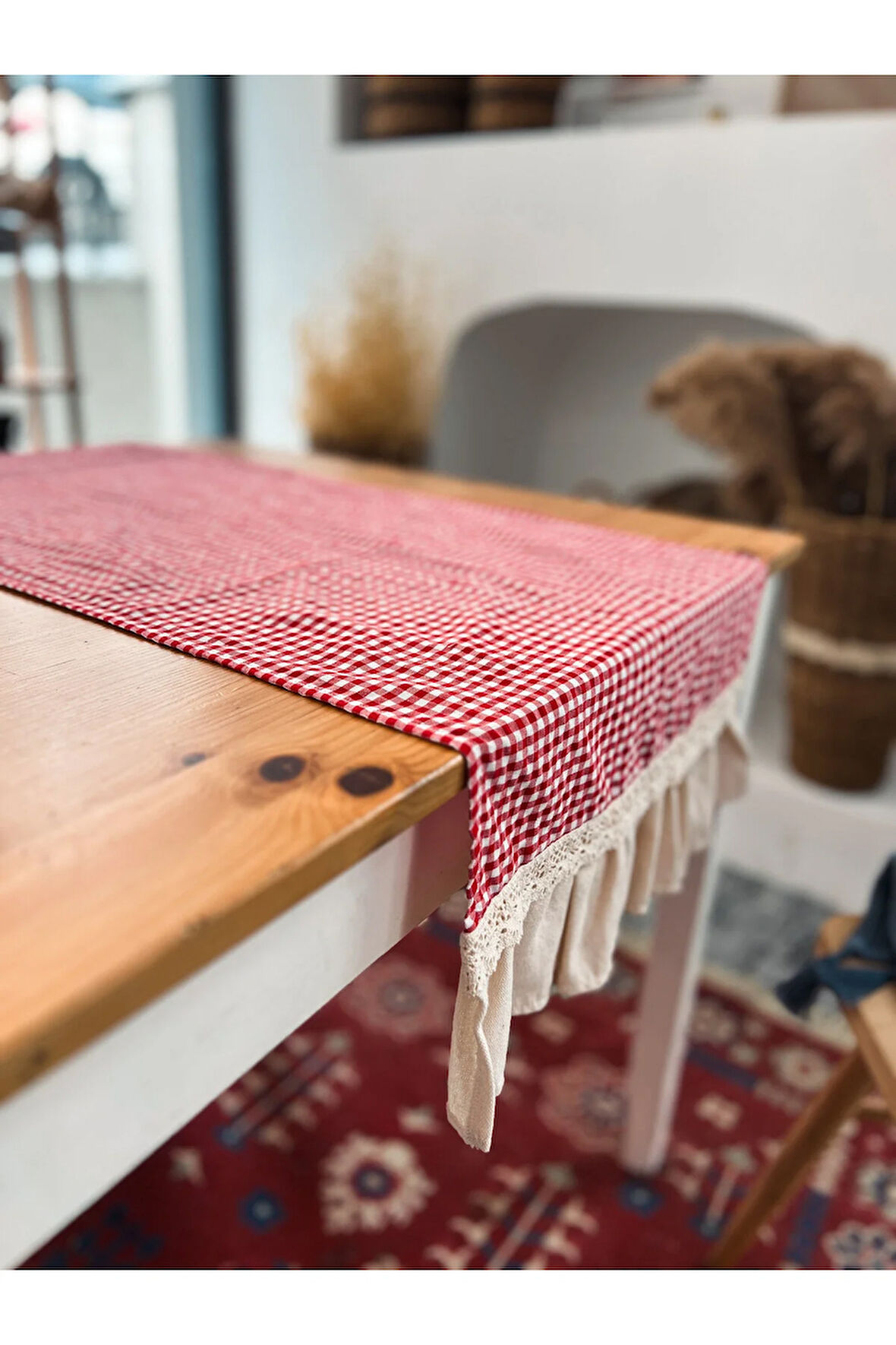 Natural Keten İki Yanı Fırfırlı Dikdörtgen Runner 40 X 120CM