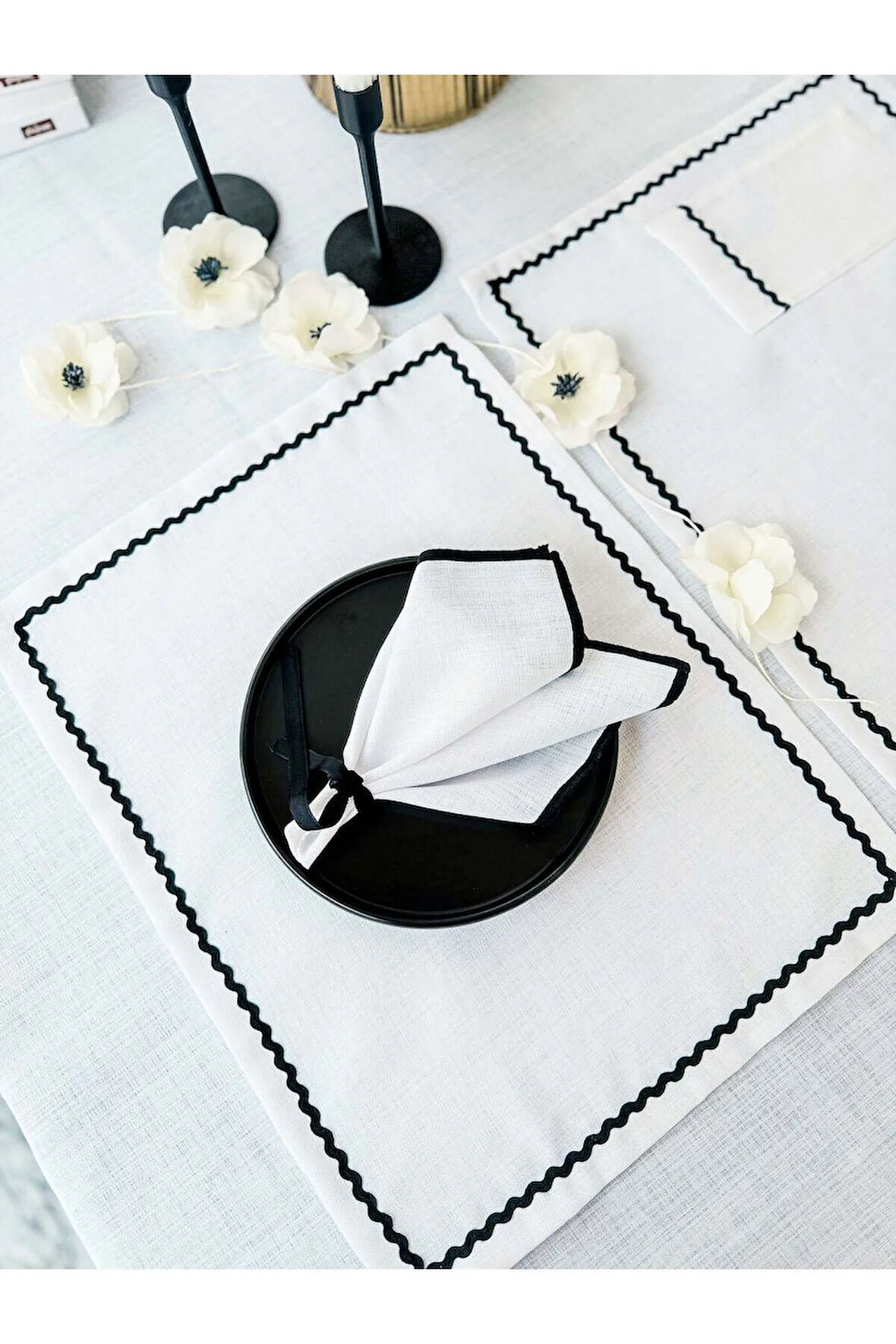 Shine White Dikdörtgen Dantelli Amerikan Servis / Supla 6LI